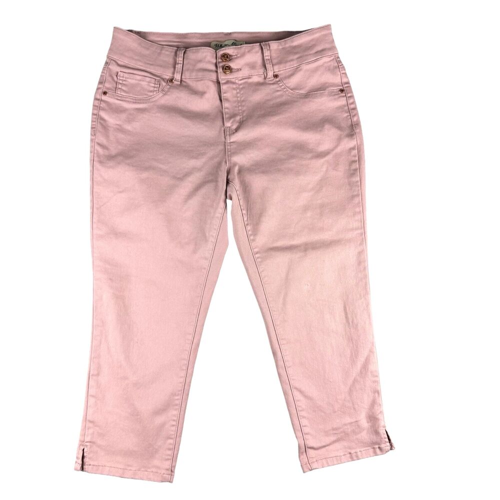 White Mark Pants Women's 18 Pink Denim Collection Double Button Cotton Blend